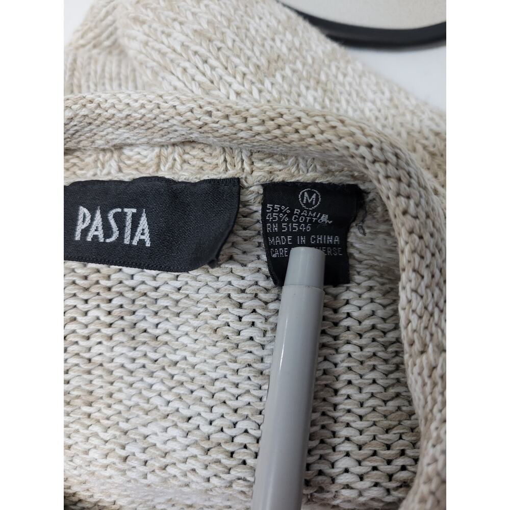 VTG Pasta Womens M Cotton Blend Knit Crew Neck Sweater white Color Square Blue - Picture 2 of 3